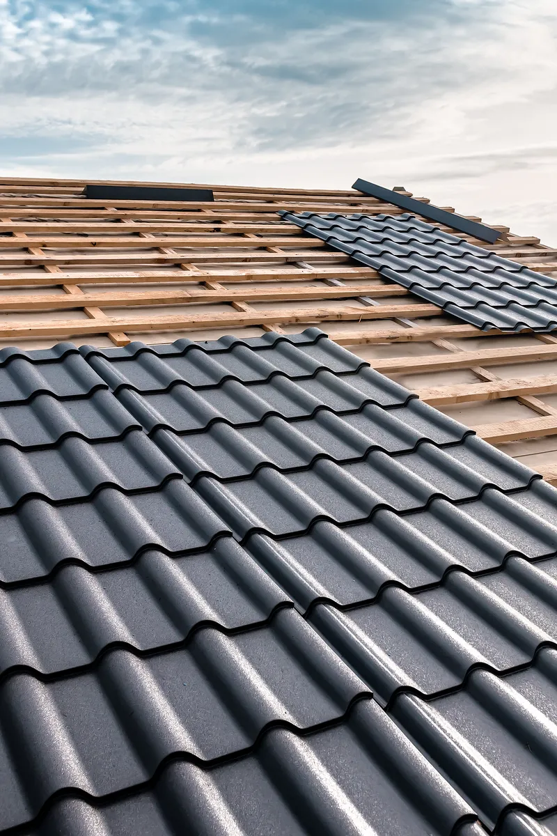 Installation de tuiles métalliques sur un toit